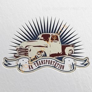 Vintage-style truck emblem logo with sunburst rays for a transportation company