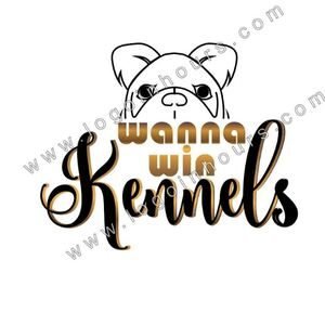 Wanna Win Kennels logo with a bulldog illustration and script lettering