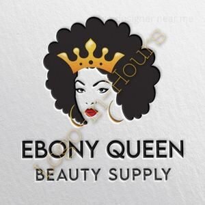 Ebony Queen Beauty Supply logo with a crowned woman illustration, designed for a beauty supply store