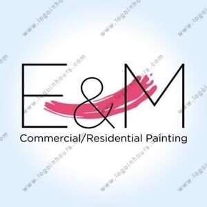 E and M Commercial and Residential Painting logo with a pink brush stroke