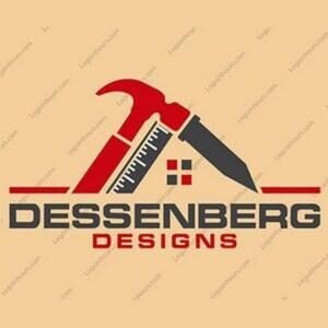 Dessenberg Designs logo with a red hammer and house mark for a remodeling business