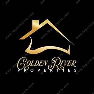 Gold Golden River Properties real estate logo with a house roofline on black