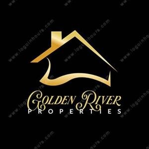 Gold Golden River Properties real estate logo with a house roofline on black